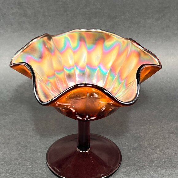 Vtg Fenton Carnival Stippled Rays Art Glass Comport Compote Amethyst Purple - Picture 3 of 16